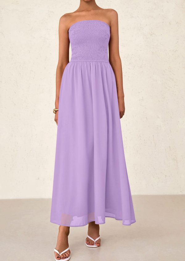 Women's Strapless Wedding Guest Maxi Dresses 2025 Summer Trendy Elegant Classy Smocked Tube Long Flowy Sundress
