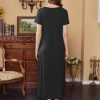 Women's Nursing Dress Summer V Neck Short Sleeve Maternity Split Long Dresses for Breastfeeding with Pockets S-XXL