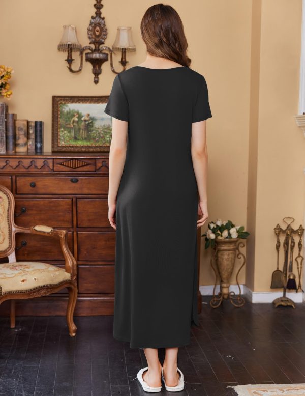 Women's Nursing Dress Summer V Neck Short Sleeve Maternity Split Long Dresses for Breastfeeding with Pockets S-XXL