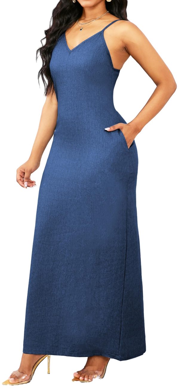 Maxi Dresses for Women Sexy Casual Spaghetti Strap Long Summer Sundress with Pockets