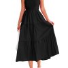Midi Dress for Women 2025 Summer Smocked Ruffle A Line Long Flowy Dresses Cute Sleeveless Beach Sundress