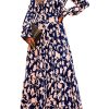 Women's 2024 Fall Dresses Boho Maxi Dress Casual Long Sleeve V Neck Floral Dresses Wedding Guest Dress