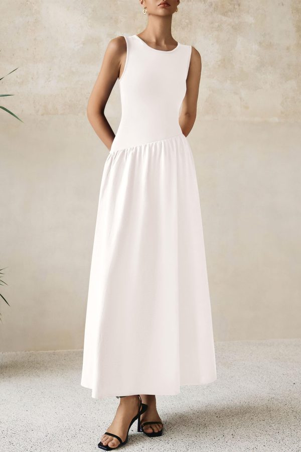 Women's Maxi Sundress Casual Summer 2025 Sleeveless Asymmetrical Drop Waist Patchwork Long Flowy Tank Dresses