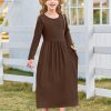 Girls Maxi Dress Long Sleeve Casual Holiday Dress with Pockets for 5-14 Years