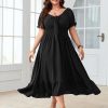 Women's Plus Size Summer Dress Casual V Neck Short Sleeve Maxi Dress Bow Tie Boho Swing Flowy Long Dresses