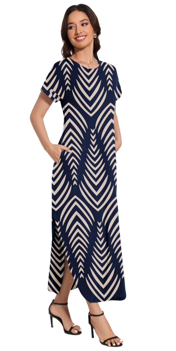 Women Summer Long Sundress Crewneck Short Sleeve Maxi Dress 2025 Casual Loose Beach Dress with Pockets