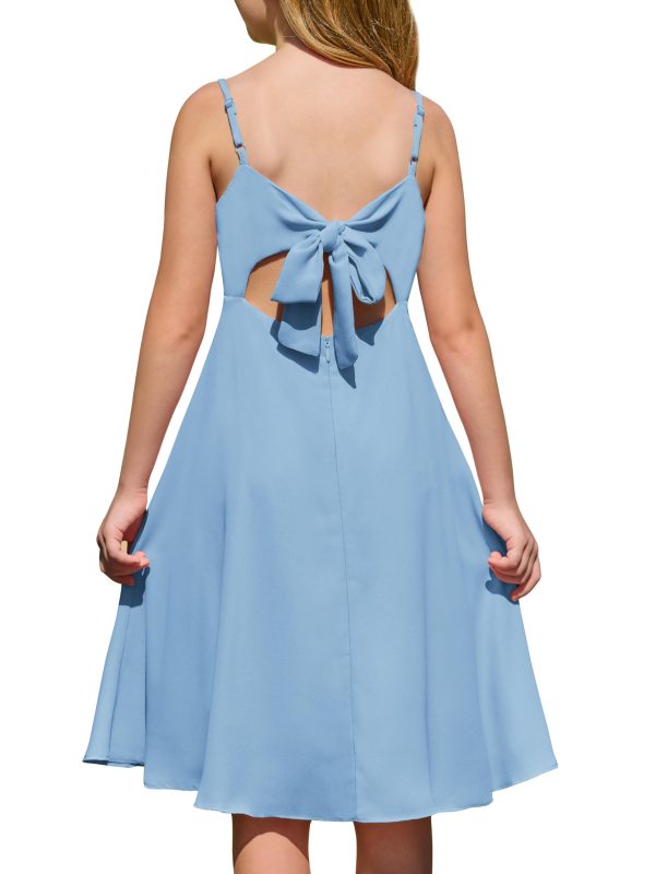 Girls' Dress Square Neck Summer Tie Back Spaghetti Straps Elegant Chiffon A-line Party Dress 7-14 Years