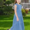 Girls Maxi Dress Kids Flutter Sleeves Boho Solid Cotton Tiered Long Dresses