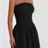 Women's 2025 Summer Strapless Tube Midi Dress Smocked A Line Bubble Long Flowy Casual Elegant Party Dresses