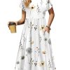 Women Summer Short Sleeve Midi Dress with Pockets Casual Aline Flowy Tshirt Dress Floral Vocation Beach Sundress