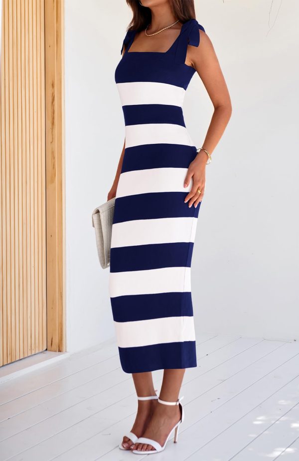 Casual Spring Dresses for Women 2025 Sleeveless Spaghetti Strap Striped Maxi Dress Party Beach Long Dress