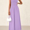 Women's Strapless Wedding Guest Maxi Dresses 2025 Summer Trendy Elegant Classy Smocked Tube Long Flowy Sundress