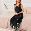Nightgowns for Women Sleeveless Sleepshirt Long Print House Dress Tank Nightshirt Maxi Casual Dress with Pockets
