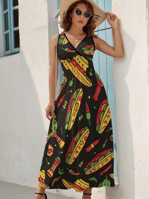 National Taco Day Womens Casual Sleeveless Dress Maxi Long Beach Dress Sundress