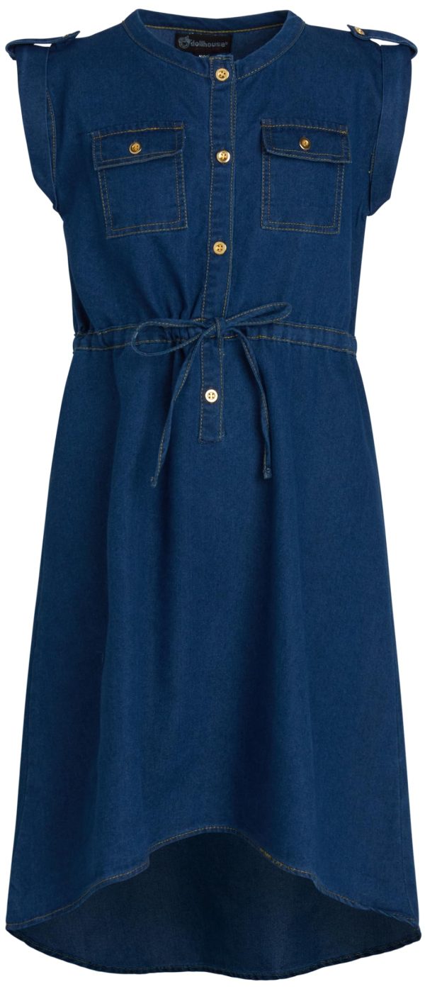 Girls' Belted Denim Dress – Durable Collar Button Up Jean Dress for Girls (Sizes: 7-16)