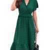 Women Short Sleeve V Neck Swiss Dot Midi Summer Dresses 2024 Boho Ruffle Long Dresses Ruffle Wedding Guest Dress