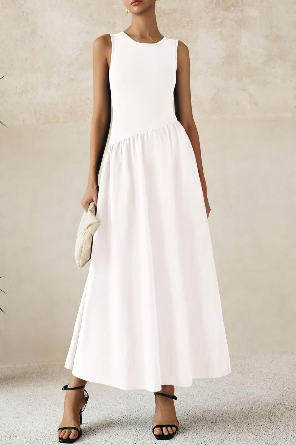 Women's Maxi Sundress Casual Summer 2025 Sleeveless Asymmetrical Drop Waist Patchwork Long Flowy Tank Dresses