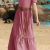 Girls Summer Maxi Dress Short Sleeve Crew Neck Casual Loose Flowy Tiered Dresses with Pockets for 6-12 Y