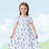 Family Matching Outfits Boho Floral Print Square Neck Puff Sleeve Smocked Dress and Short Sleeve T-Shirts Matching Set