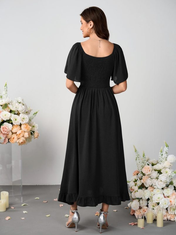 Womens Formal Wedding Guest Dress Short Sleeve V Neck Flowy A Line Elegant Cocktail Bridesmaid Long Maxi Dresses