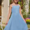 Girls' Dress Square Neck Summer Tie Back Spaghetti Straps Elegant Chiffon A-line Party Dress 7-14 Years