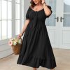 Women's Plus Size Summer Dress Casual V Neck Short Sleeve Maxi Dress Bow Tie Boho Swing Flowy Long Dresses