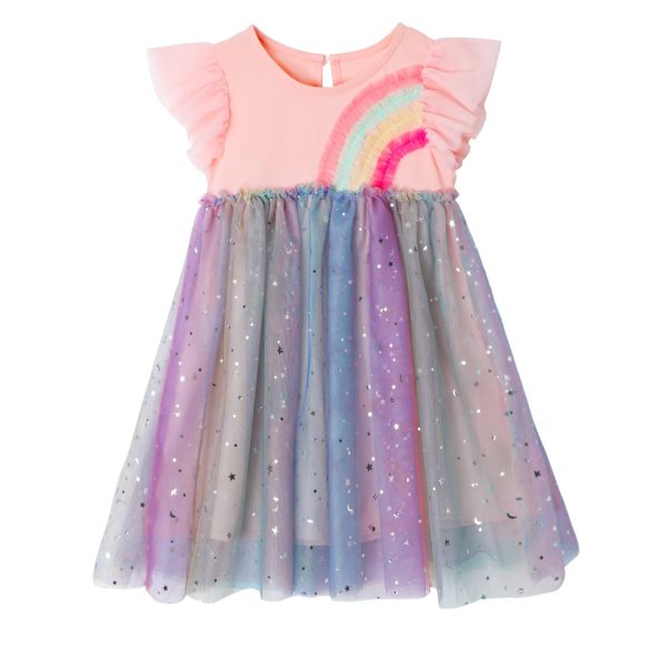 Girl Easter Dresses Short Ruffle Sleeve Cotton Tulle Tutu Birthday Party Dresses