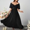 Womens Formal Wedding Guest Dress Short Sleeve V Neck Flowy A Line Elegant Cocktail Bridesmaid Long Maxi Dresses