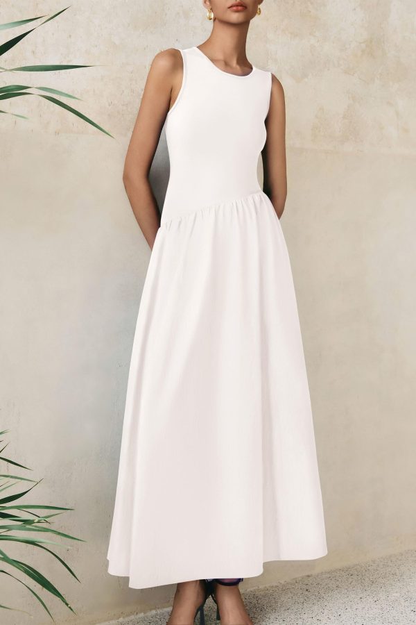Women's Maxi Sundress Casual Summer 2025 Sleeveless Asymmetrical Drop Waist Patchwork Long Flowy Tank Dresses