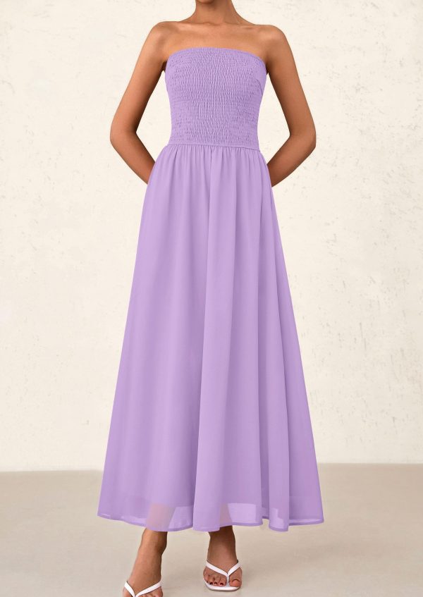 Women's Strapless Wedding Guest Maxi Dresses 2025 Summer Trendy Elegant Classy Smocked Tube Long Flowy Sundress