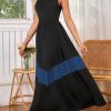 Women's Summer Colorblock Loose Tank Round Neck Dress Sleeveless Casual Holiday Flared Swing Beach Long Maxi Sundress