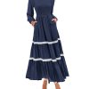 Womens Smocked Long Sleeve Maxi Dress Wedding Guest Spring Fall Boho Tiered Lace Trim Flowy Long Dresses Pockets