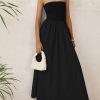 Women 2025 Summer Elegant Strapless Maxi Dress Tube Top Dress A Line Flowy Long Wedding Party Cocktail Dresses