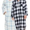 Men's 2 Pack Lightweight Cotton Flannel Sleep Shirt, Long Henley Nightshirt Pajamas