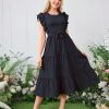 Girls Summer Dresses Ruffle Sleeve Dress A Line Swing Belted Casual Solid Color Party Dress 6-14 Years