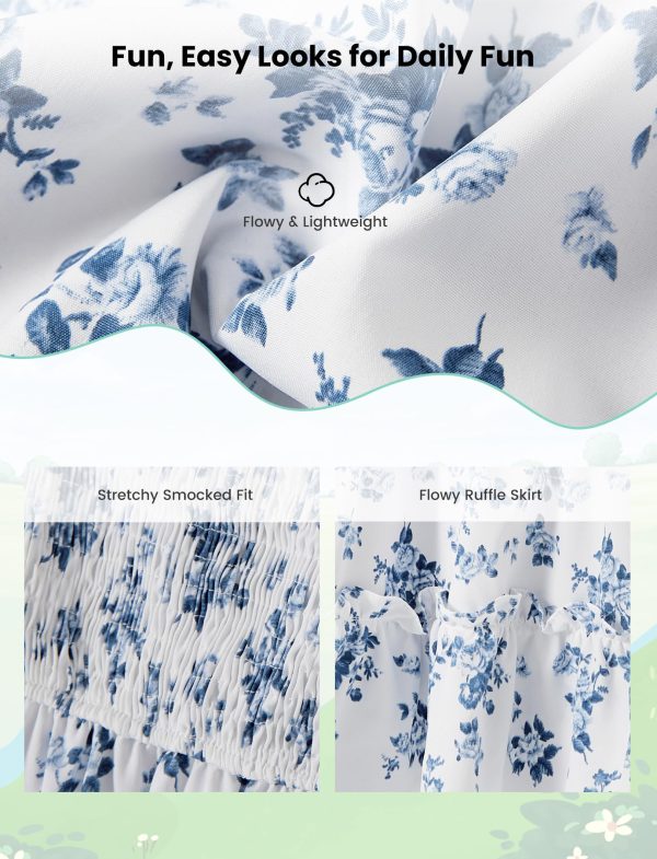Family Matching Outfits Boho Floral Print Square Neck Puff Sleeve Smocked Dress and Short Sleeve T-Shirts Matching Set