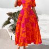 Casual Women Summer Dresses 2024 Puff Sleeve Floral Maxi Dresses Smocked Backless Flowy Tiered Beach Long Dress