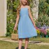 Girls' Dress Square Neck Summer Tie Back Spaghetti Straps Elegant Chiffon A-line Party Dress 7-14 Years