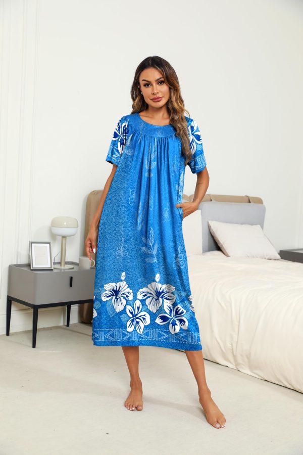 Women's House Dress with Pockets Long Nightgowns for Women House Dress Pleated Front Moo Moos for Women S-XXXL