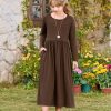 Girls Maxi Dress Long Sleeve Casual Holiday Dress with Pockets for 5-14 Years