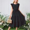 Girls Summer Dresses Ruffle Sleeve Dress A Line Swing Belted Casual Solid Color Party Dress 6-14 Years