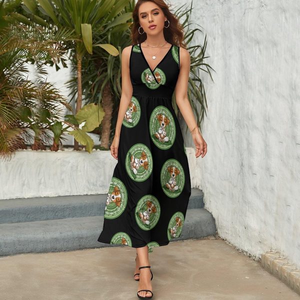 Calm Meditating Puppy Dog Yoga Mandala Womens Casual Sleeveless Dress Maxi Long Beach Dress Sundress