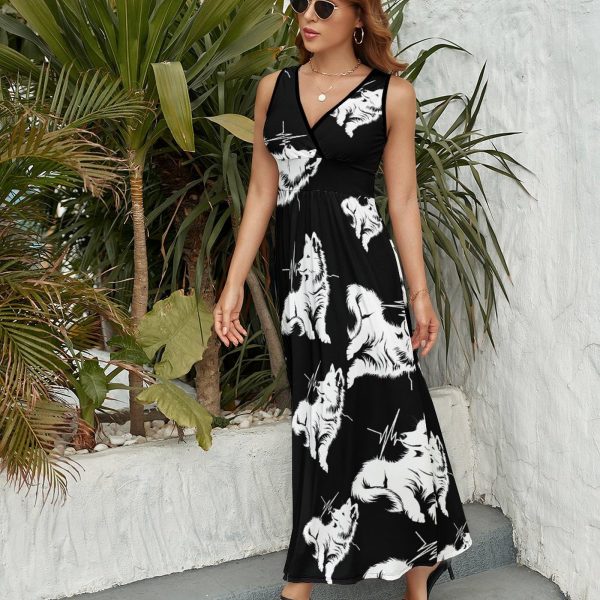 Samoyed Dog Womens Casual Sleeveless Dress Maxi Long Beach Dress Sundress