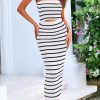 Women's Summer Midi Bodycon Dress Strapless Cut Out Knit Tube Long Fitted Dresses