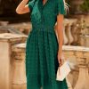 Women Short Sleeve V Neck Swiss Dot Midi Summer Dresses 2024 Boho Ruffle Long Dresses Ruffle Wedding Guest Dress