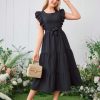 Girls Summer Dresses Ruffle Sleeve Dress A Line Swing Belted Casual Solid Color Party Dress 6-14 Years