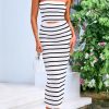 Women's Summer Midi Bodycon Dress Strapless Cut Out Knit Tube Long Fitted Dresses