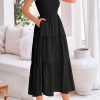 Midi Dress for Women 2025 Summer Smocked Ruffle A Line Long Flowy Dresses Cute Sleeveless Beach Sundress
