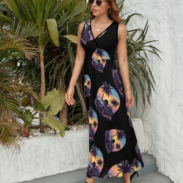 Classic Car Vintage Womens Casual Sleeveless Dress Maxi Long Beach Dress Sundress