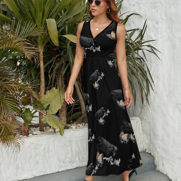 Crow Funny Coffee Drinking Womens Casual Sleeveless Dress Maxi Long Beach Dress Sundress